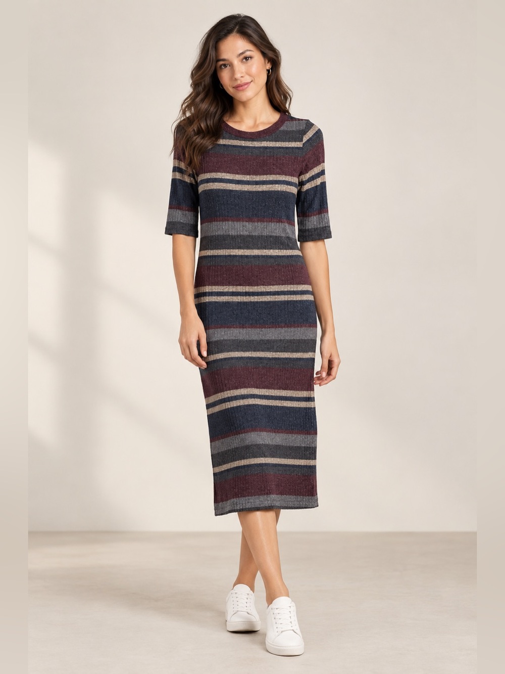 Emma & Michele Striped Ribbed Midi Dress PL